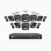 H500P - 3K 16 Channel 12 Cameras PoE Security System, Color & IR Night Vision, 3072*1728 Resolution, f/1.6 Aperture (0.005 Lux), Human & Vehicle Detection, Built-in Microphone,IP67